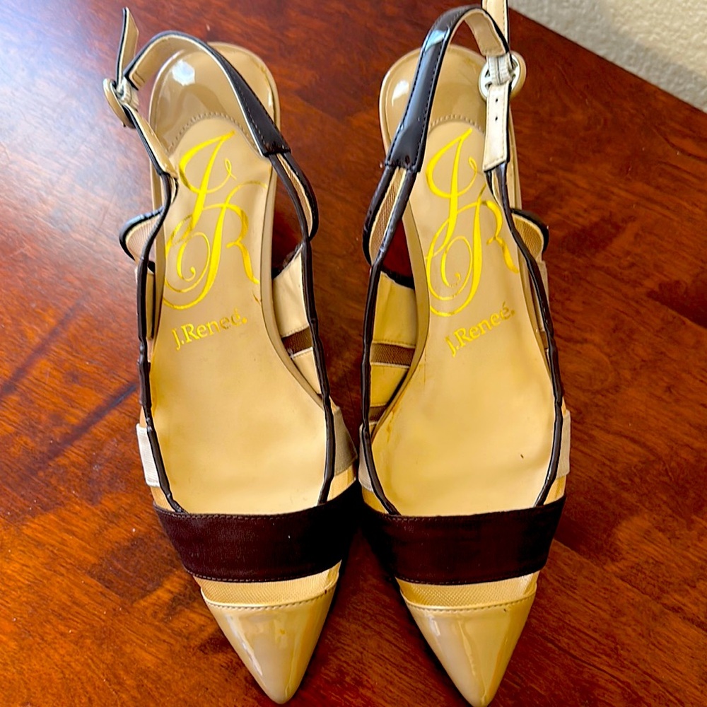 J.Renee Black and Tan Slingback Heels with Pointed Toe 8.5 wide width
